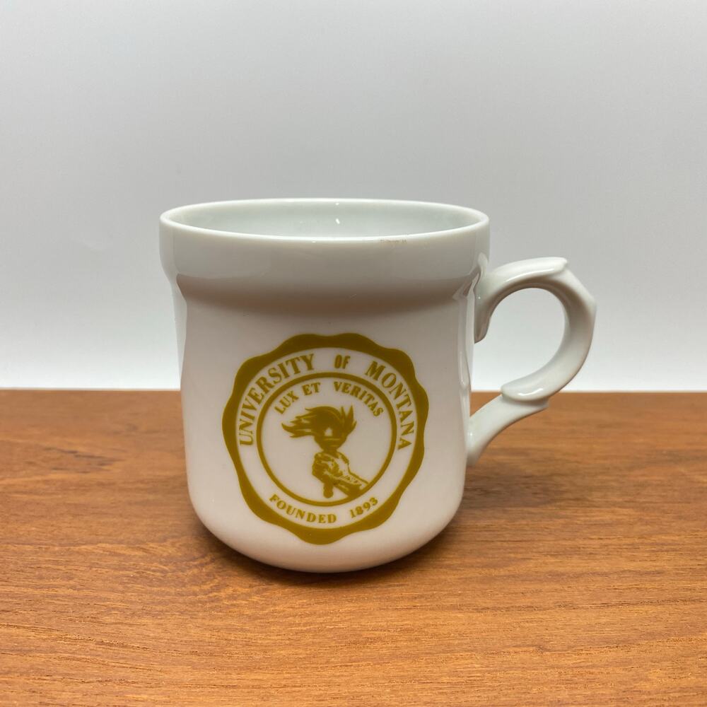 Vintage Mustache Mug 8oz Coffee Tea Cup University Montana Seal Lux Et‎ Veritas